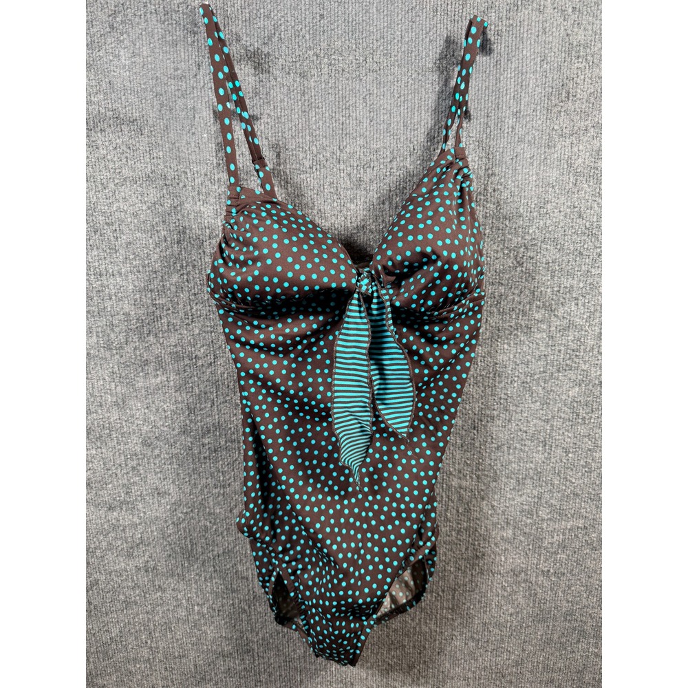Swimsuit Polka Dot Brown Turquoise Pinup Rockabilly One Piece Retro Womens 12